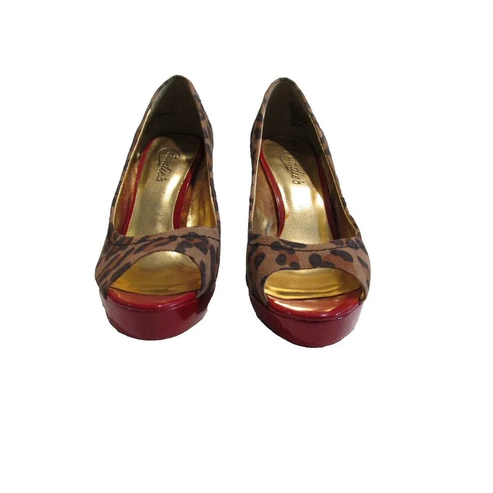 Candie’s Leopard Print Platform Stiletto Heels Women’s 6.5 Peep Toe Pre‑Owned